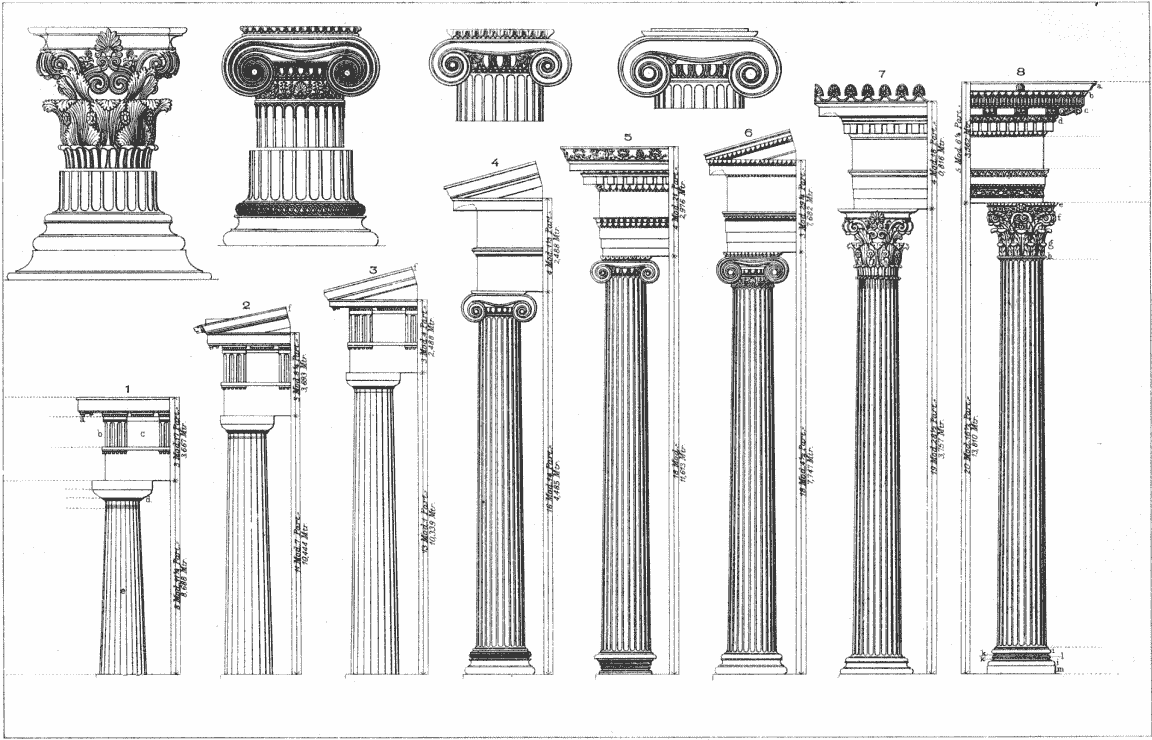 Rycina przedstawiająca kolumny greckie